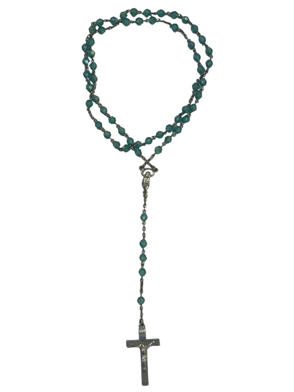 Autom Light Blue Plastic Beads Rosary Catholic Confirmation Baptism Gift